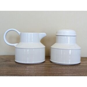Vintage Midwinter Creamer & Sugar Bowl w/Lid White Stonehenge Made in England